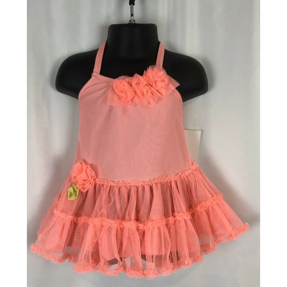 Kate Mack Hot Pink Frilly Pink Halter Dress Aloha Rose Tulle Size 12 Months NWT
